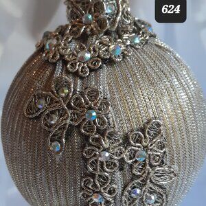 Handmade one of a kind Christmas ball elegant bronze stone #624